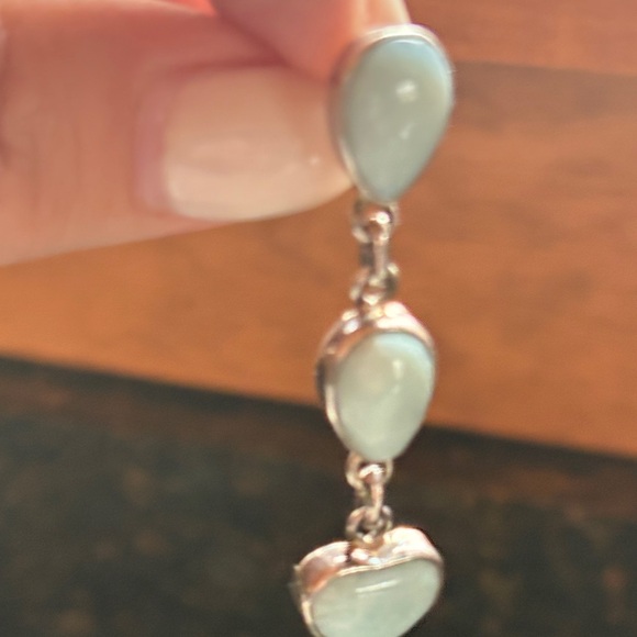 Sterling Silver Drop Earrings with three bales Larimar stones - Picture 4 of 7